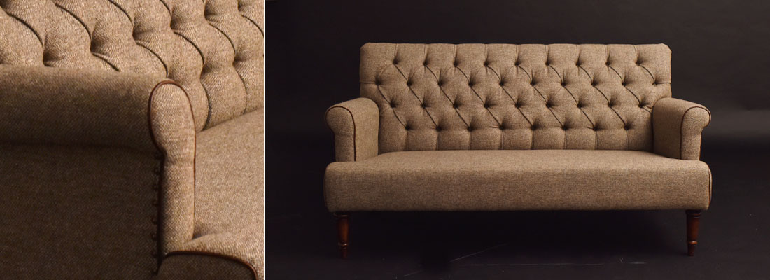 Brown wool 2 seater Harris Tweed sofa