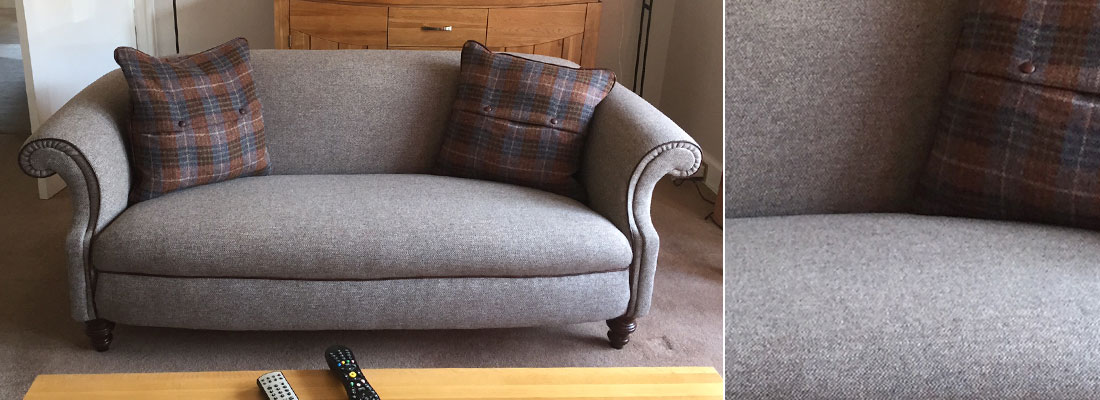 Grey Harris Tweed wool sofa in living room