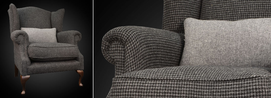 Armchair in Harris Tweed wool checked fabric