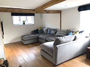 Customer Images:Hambledon LHF Corner Combi Unit with Contrasting Back Cushions and Scatters in J Brown Senna Storm