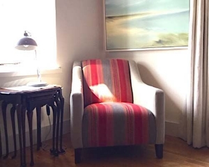 Photoshoot Images: Wadenhoe Accent chair in Andrew Martin Las Salinas with arms in Lundy Linen