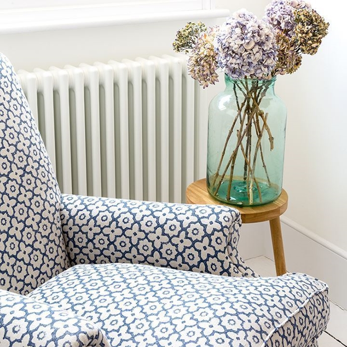 Patterned chair in blue and white