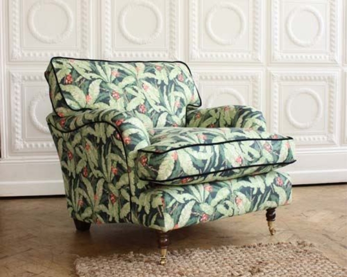 Photoshoot Images: Alwinton Chair in Linwood Tropicana Navy with Linwood Omega Velvet Navy Piping