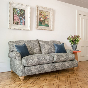 As Seen in Our Brochure: St Mawes 3 Seater Sofa in Morris & Co Pure Marigold Print Black Ink