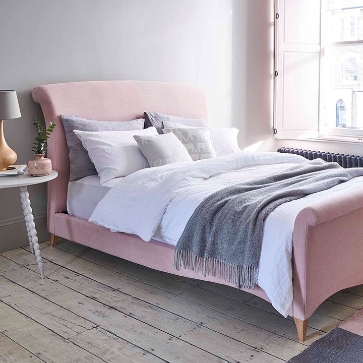 As Seen in Our Brochure: Arles King Size Bed in Linara Dusky Pink