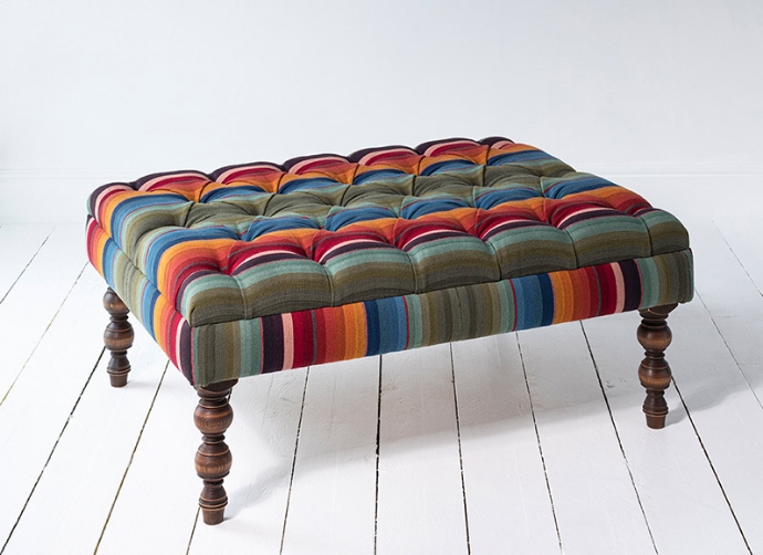 Bedham Footstool in in Fabric 6 from Chinchero homespun fabric Peruvian Collection opened