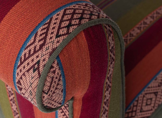 Harwood Chair in Fabric 16 Santa Cruz de Sallac Peruvian Collection opened
