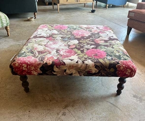 Clearance Manchester: Porthallow Large Square Footstool in Mulberry Home Floral Pompadour