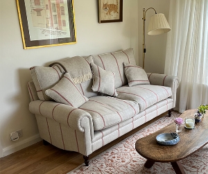 Customer Photos: Aldingbourne 3 Seater Sofa in Grain Sack Linen Stipe Red