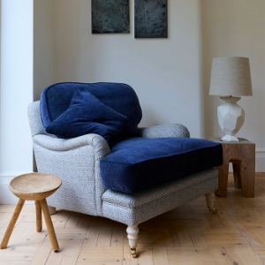 As Seen in Our Brochure 2023: Coates Chair in RHS Gertrude Jekyll - Lattice Blue and Mohair Indigo