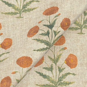 Exclusive Fabric V&A Threads of India on Linen - Regal Poppy: Marigold