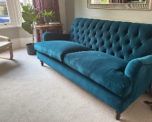 Chiddingfold 3 Seater Sofa in Aqua Clean Velvet Petrol