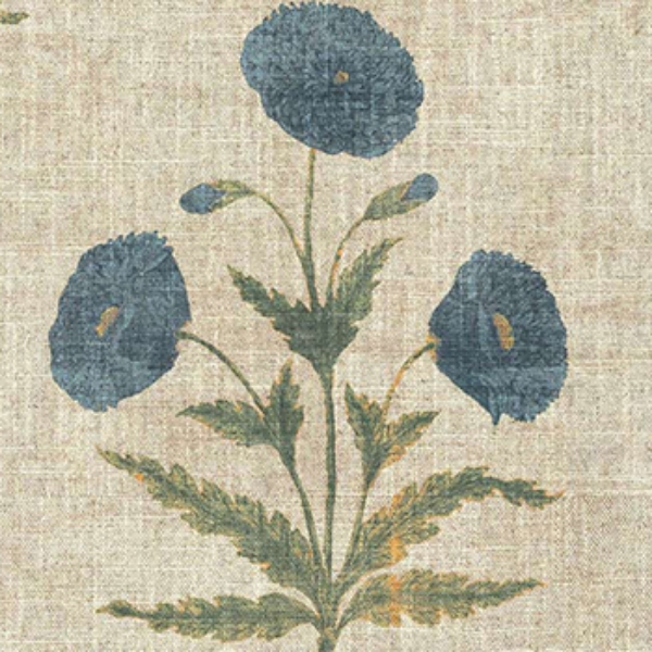 V&A Threads of India on Linen - Regal Poppy: Gentian