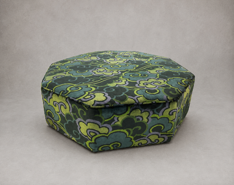 Outlet Manchester: Threepenny Bit Footstool in Linwood Velvet Wonderland