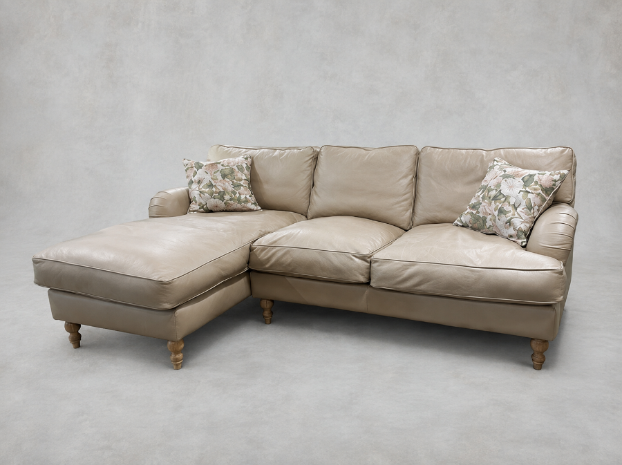 Outlet West Sussex: Alwinton chaise RHF in Crest Leather Shelley Pebble