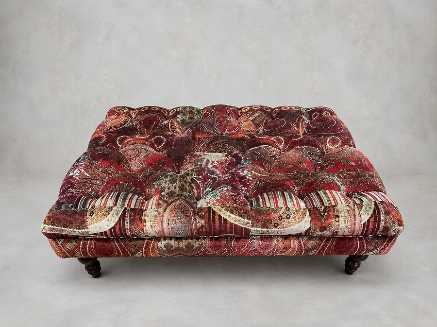 Outlet West Sussex: Bedham footstool in Mulberry Lomond Velvet Red Plum