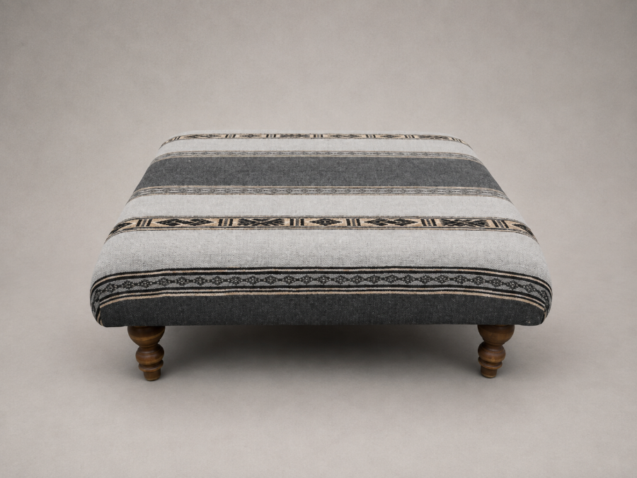 Outlet West Sussex: Porthallow footstool in Homewoven Peruvian Collection Fabric 10 Chahuaytire