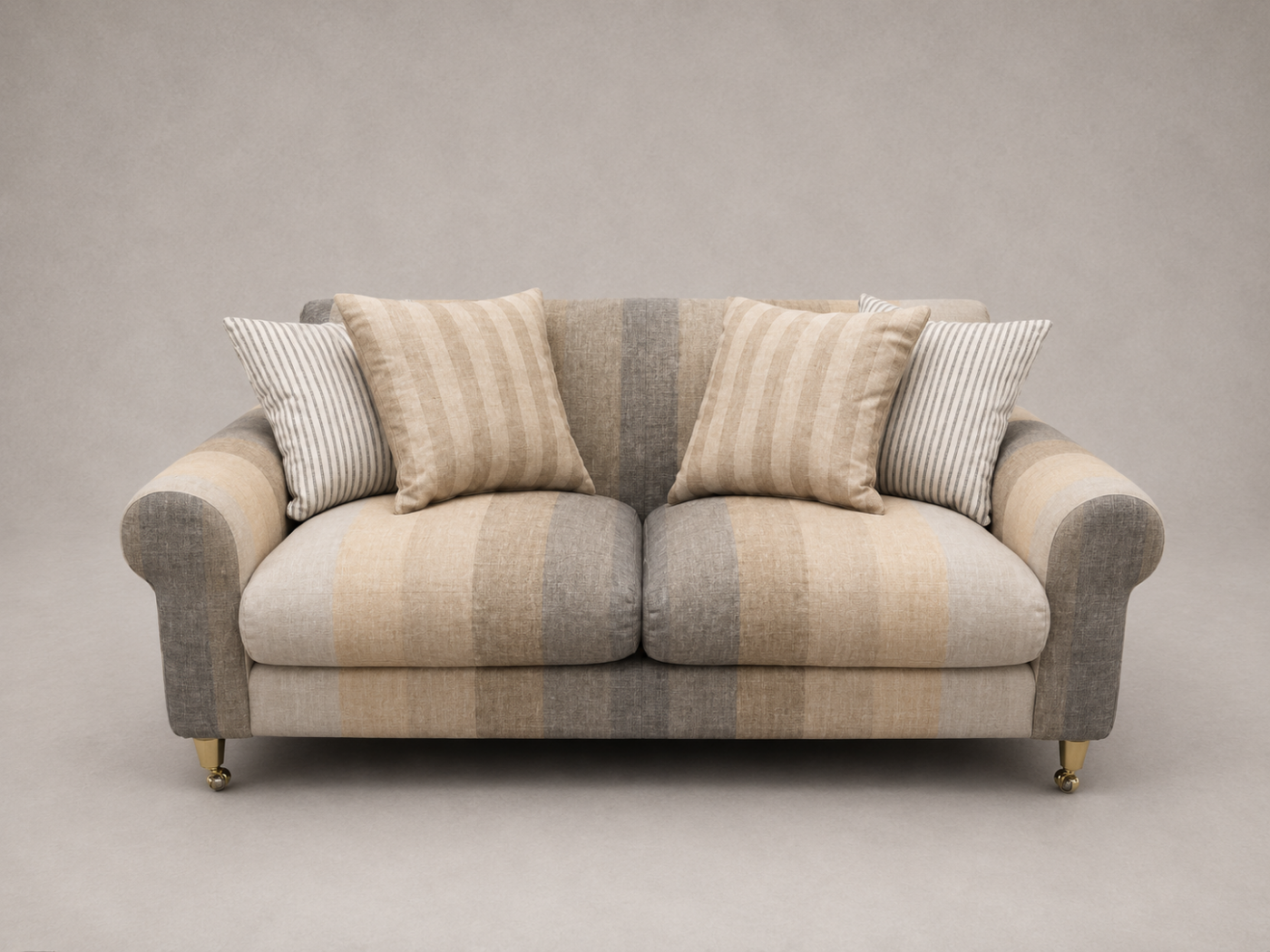 Outlet West Sussex: Walberswick 2.5 Seater sofa in Strata Stripe Masonry with contrasting scatters
