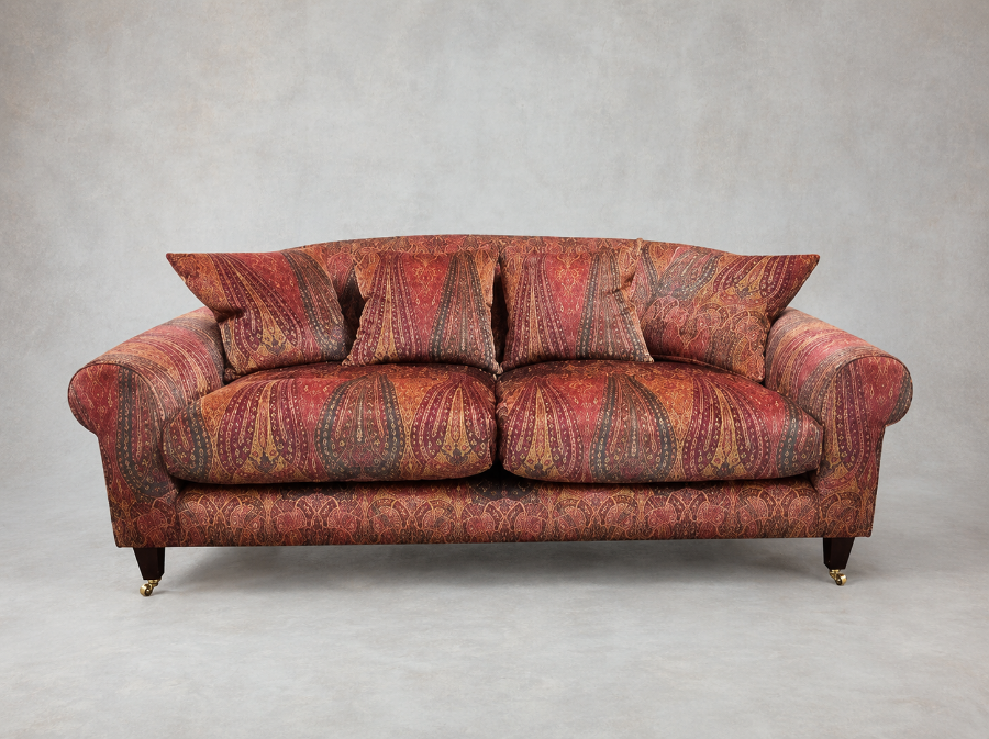 Outlet West Sussex: Walberswick 3 seater sofa in V&A Threads of India Opulent Velvet Paisley Splendour Rouge