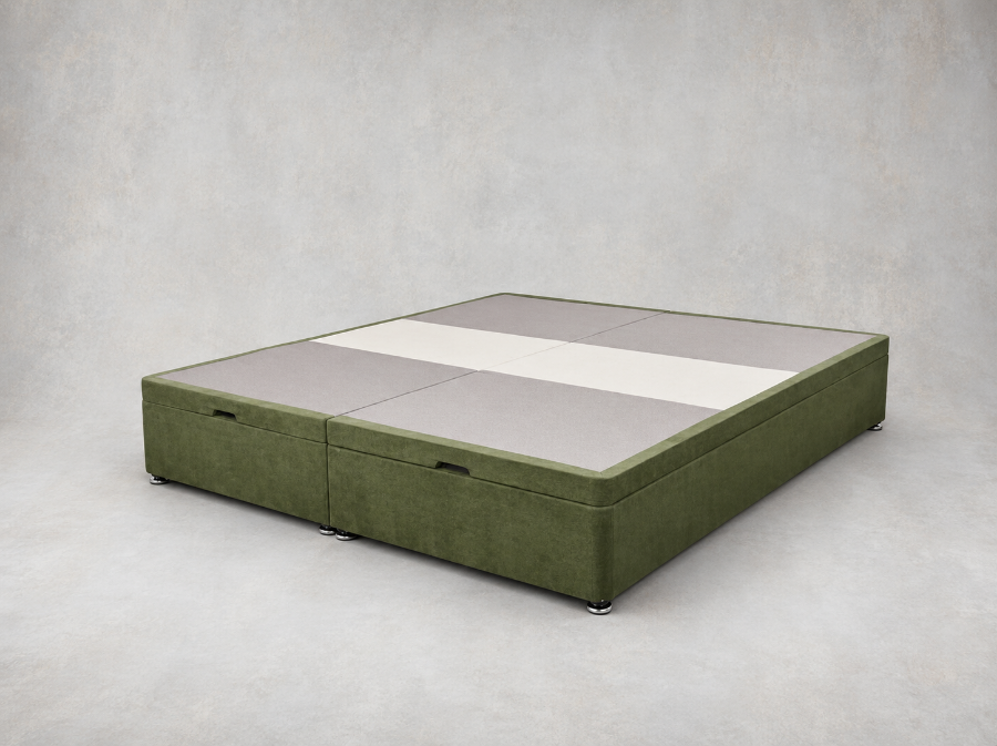 Outlet West Sussex: King side opening ottoman bed in Thompson Ravello Linen Evergreen