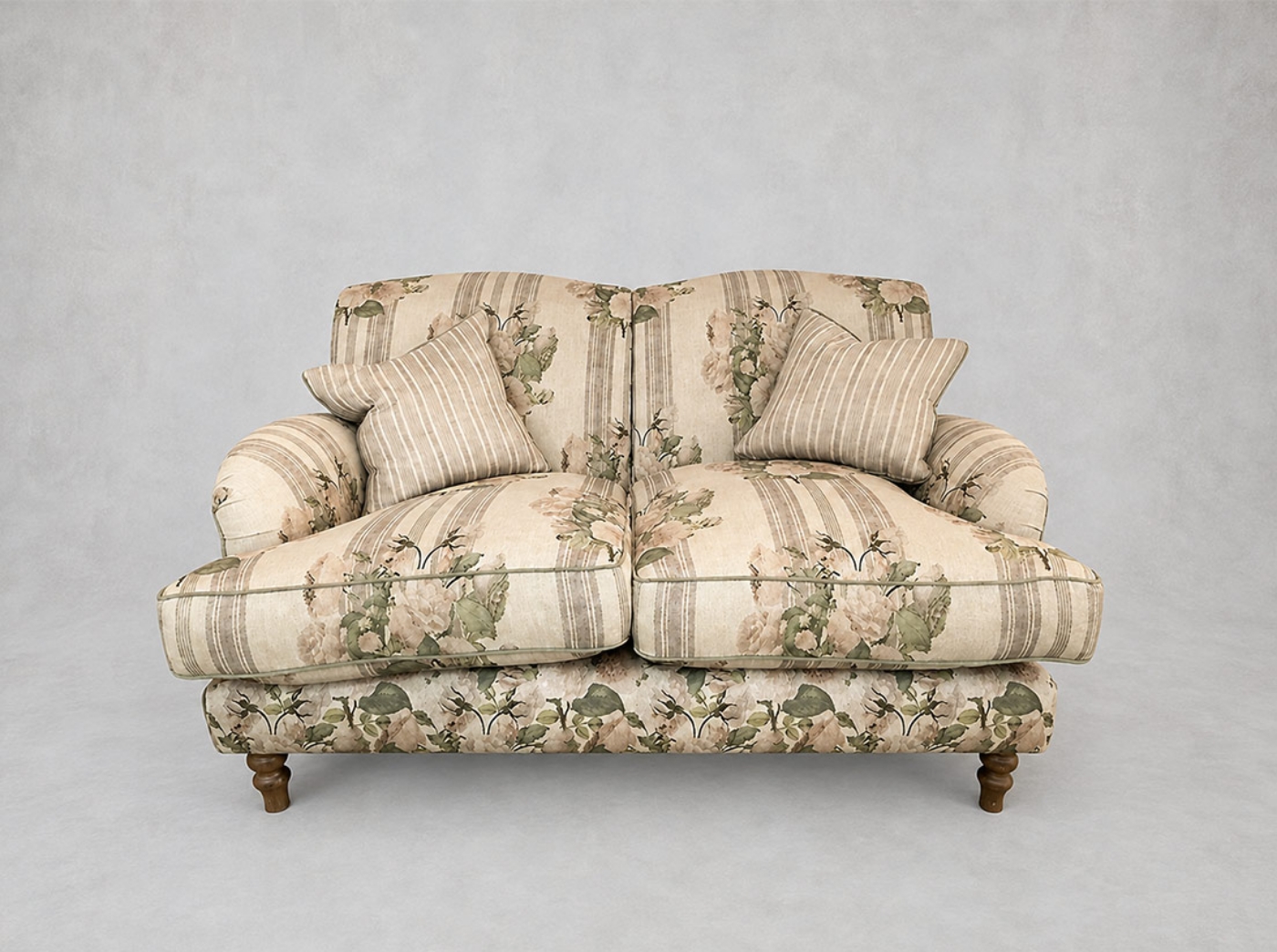 Outlet Manchester: Kentwell 2 seater sofa in Etta's Bouquet Alba Truffle and Etta's Bouquet All Over Alba Truffle