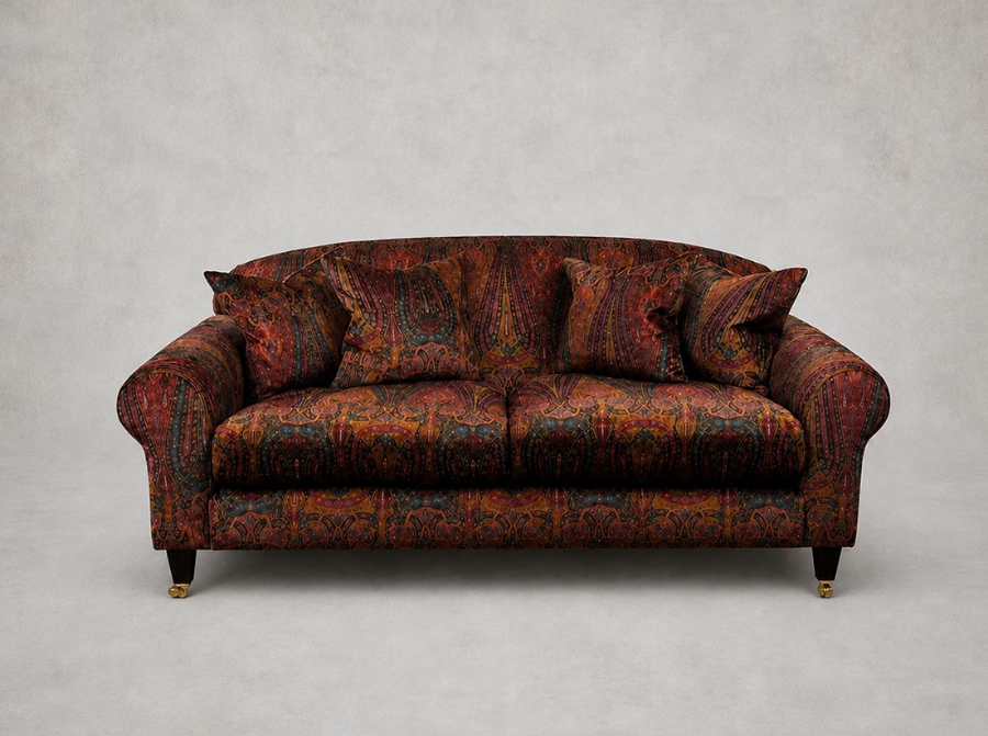 Outlet Edinburgh: Walberswick 3 Seater Sofa in V&A Threads of India Opulent Velvet Paisley Splendour Rouge
