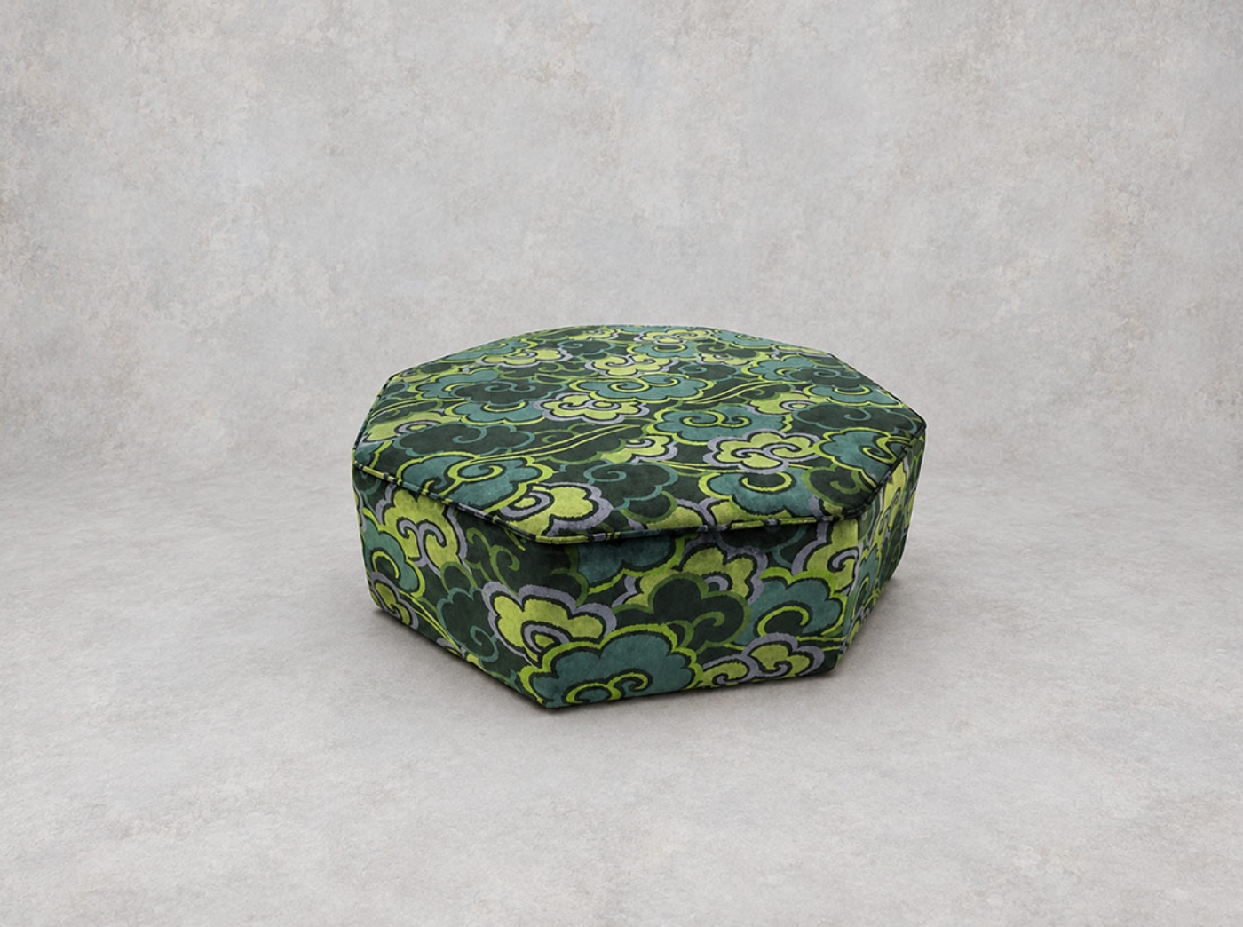 Outlet Manchester: Threepenny Bit Footstool in Linwood Velvet Wonderland