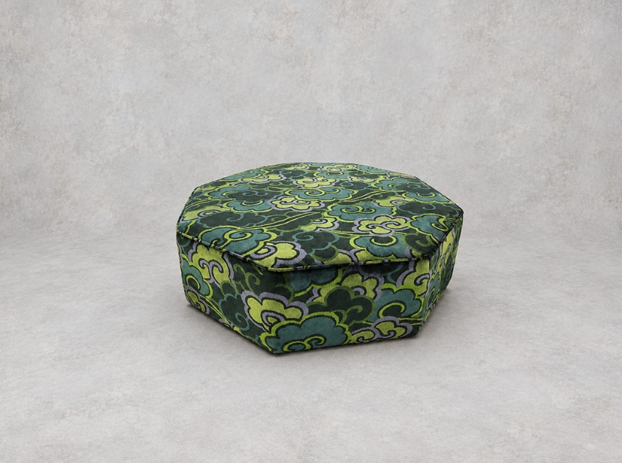 Outlet Manchester: Threepenny Bit Footstool in Linwood Velvet Wonderland