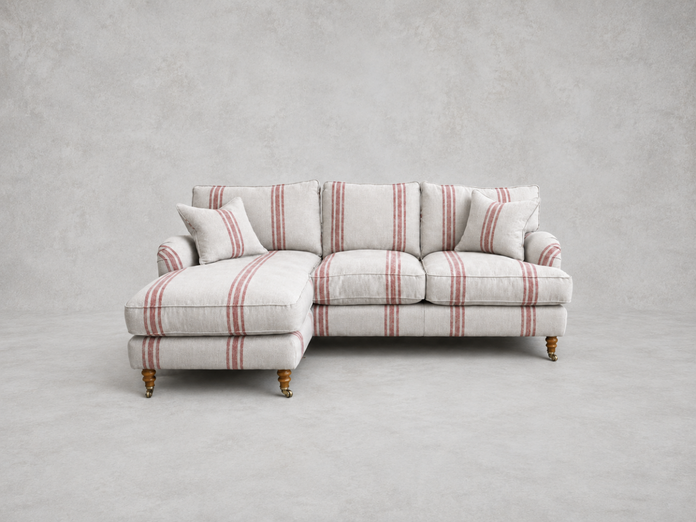 Outlet West Sussex: Alwinton chaise sofa LHF in Walloon Stripe Red