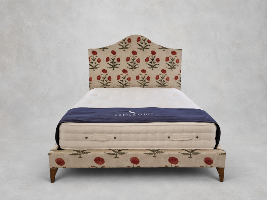 Bermondsey king bed in Threads Of India Opulent Velvets Regal Poppy Chalk