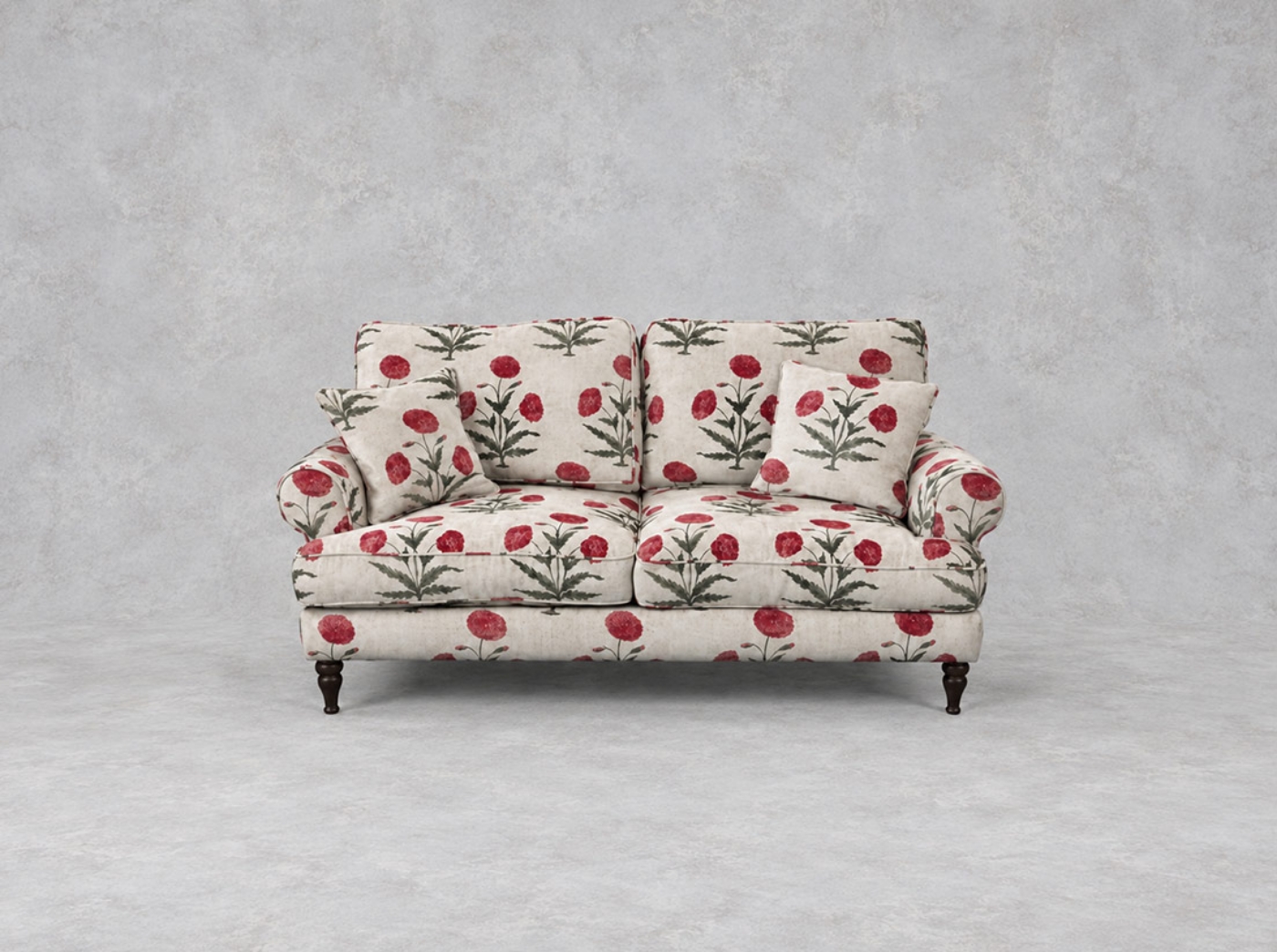 Outlet West Sussex: Cooksbridge 3 seater sofa in V&A Threads Of India Opulent Velvets Regal Poppy Chalk