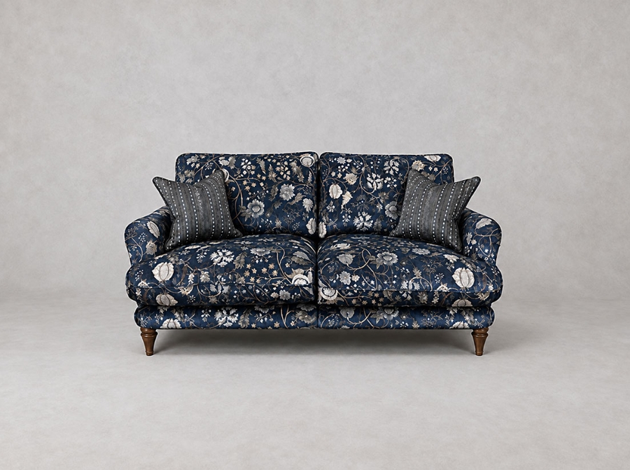 Outlet West Sussex: Pugin 3 Seater Sofa in V&A Threads of India Opulent Velvet Tree Of Life Ink with contrasting scatters