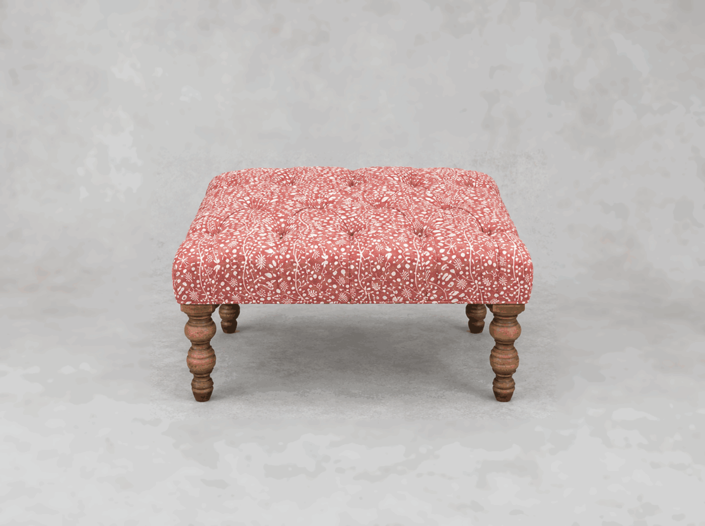 Outlet West Sussex: Pentlow small  buttoned footstool in RHS Collection Gertrude Jekyll Small Trailing Vine Terracotta
