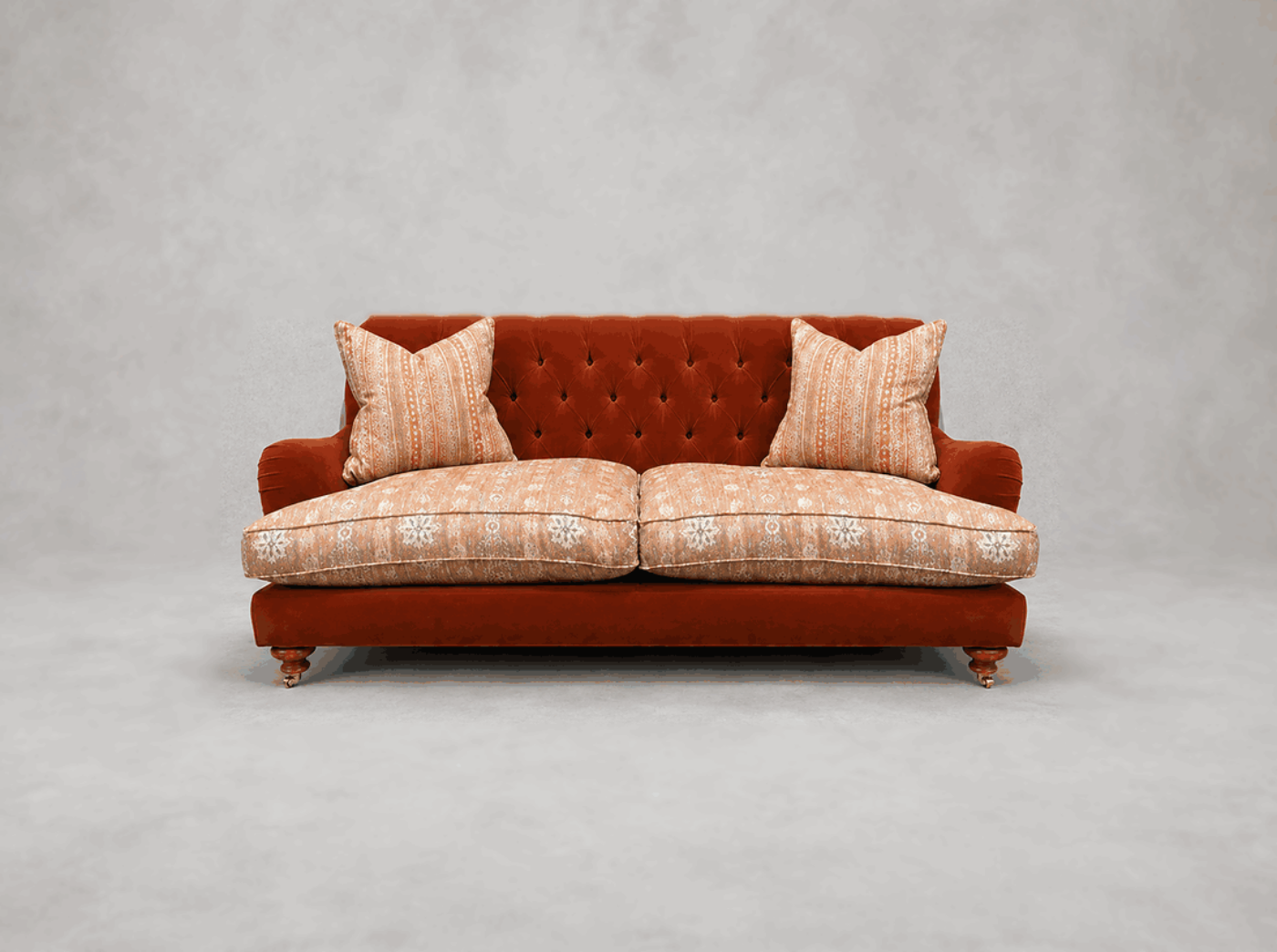 Outlet West Sussex: Chiddingfold 3 Seater Sofa in Omega Velvet Tawny Velvet and V&A Threads of India Regal Arabesque Flam
