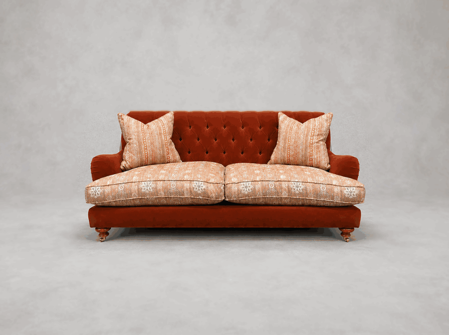 Outlet West Sussex: Chiddingfold 3 Seater Sofa in Omega Velvet Tawny Velvet and V&A Threads of India Regal Arabesque Flam