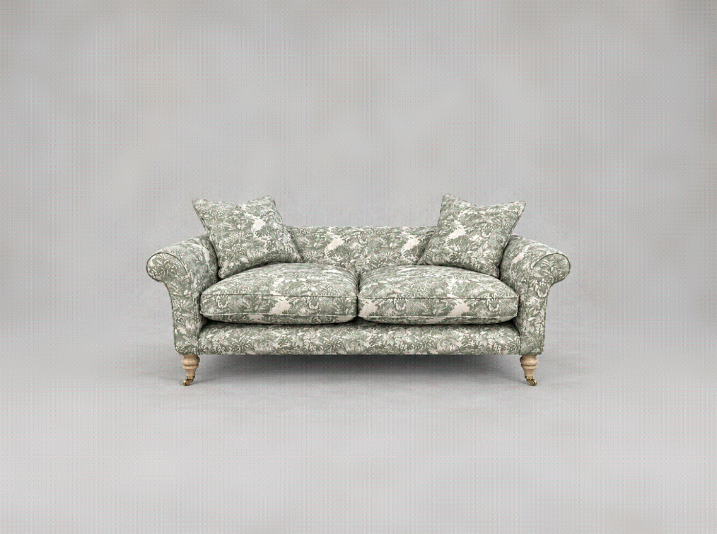 Outlet West Sussex: Otley 3 seater sofa in RHS Botanical Ferns Toile Spring Green