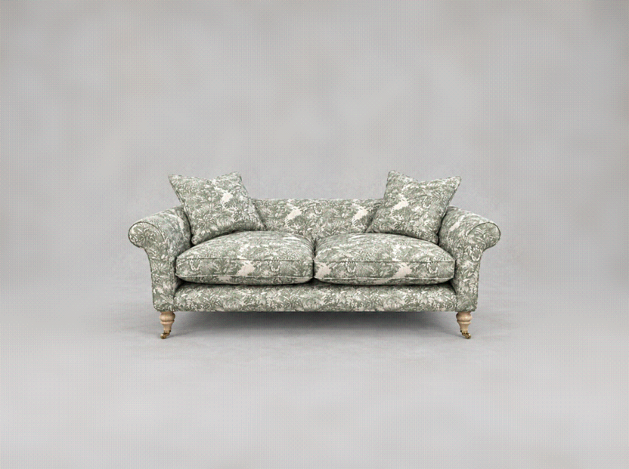 Outlet West Sussex: Otley 3 seater sofa in RHS Botanical Ferns Toile Spring Green