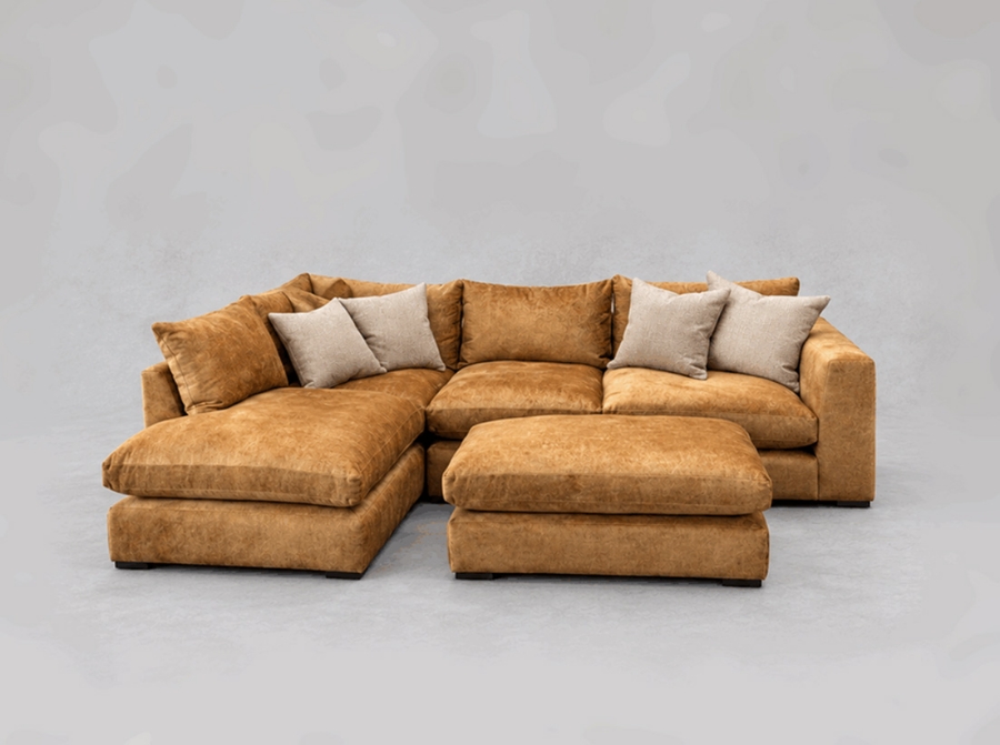 Outlet West Sussex: Wadenhoe Large Corner Sofa and footstool in Almost Plain Harvest