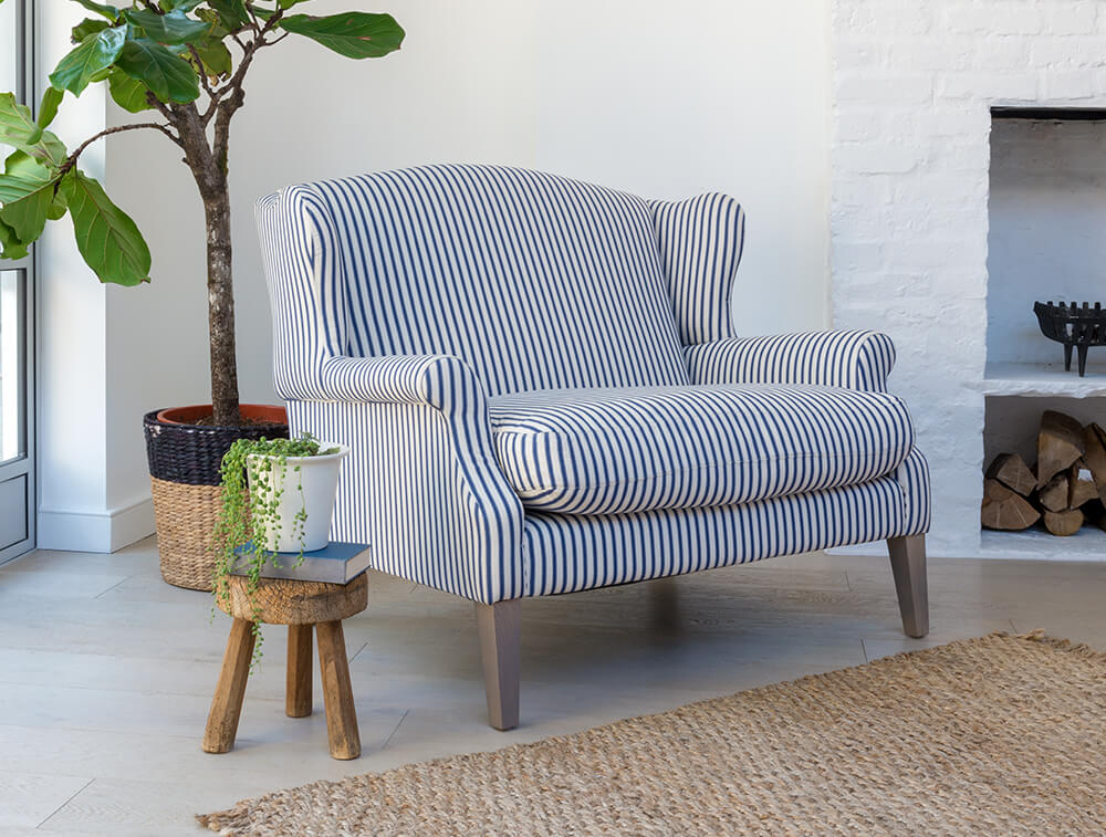 Navy and white pinstriped patterned chair