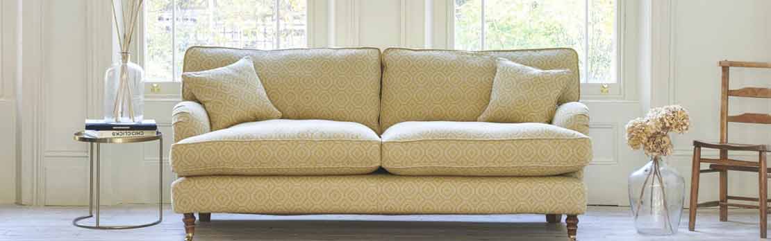 large handmade british sofa in yellow fabric