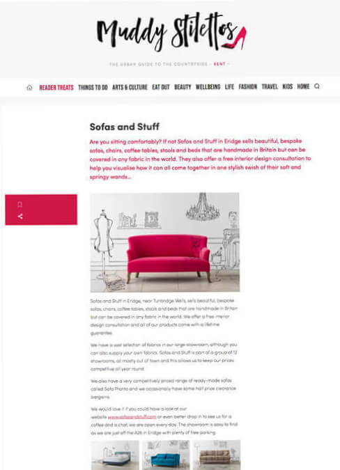 Muddy Stilettos Features Sofas and Stuff Pink Sofa
