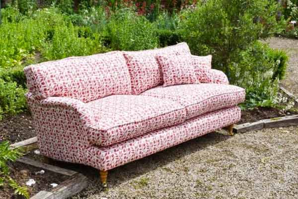 red checked sofa