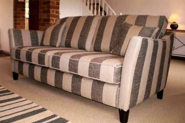 striped sofa in grey and black