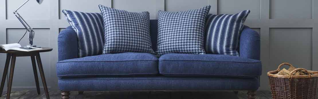3 seater wool sofa in blue