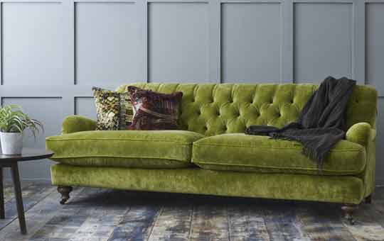 british sofa in green velvet