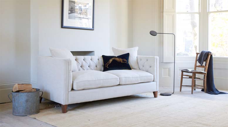 harefield square chesterfield sofa in white fabric