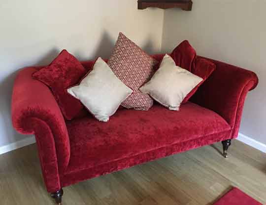 luxury red crushed velvet sofa