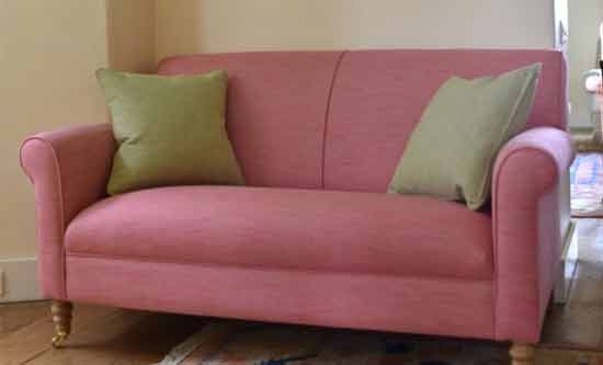 linwood pronto pear fabric on small sofa