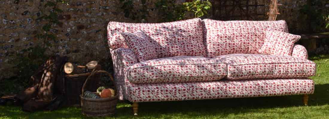 sanderson design fabric sofa red in garden