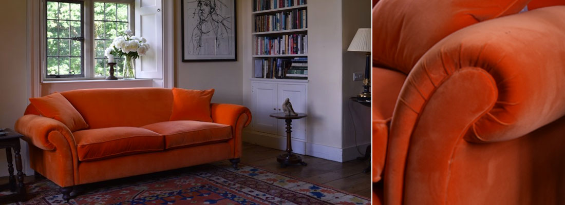 designers guild large sofa orange velvet